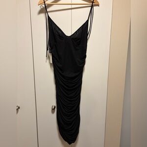 Wilfred Black Ruched Maxi Slip Dress